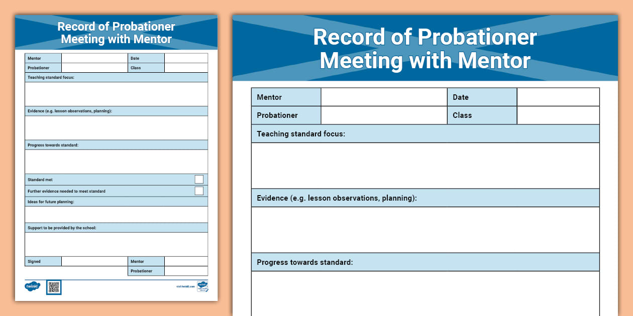 Probationer Mentor Meeting Editable Template Twinkl