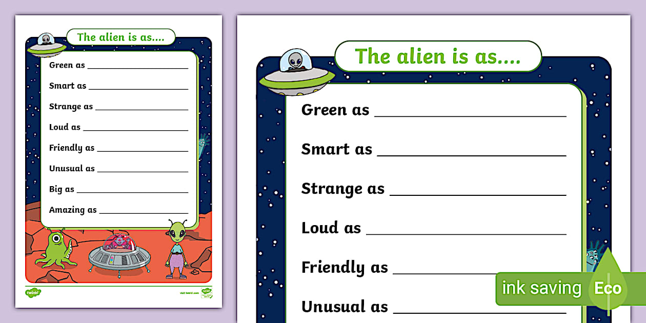 Alien Simile Poem Template Alien Poem Similes