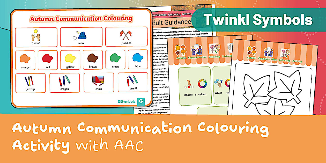 Twinkl Symbols: Autumn Communication Colouring Activity with AAC