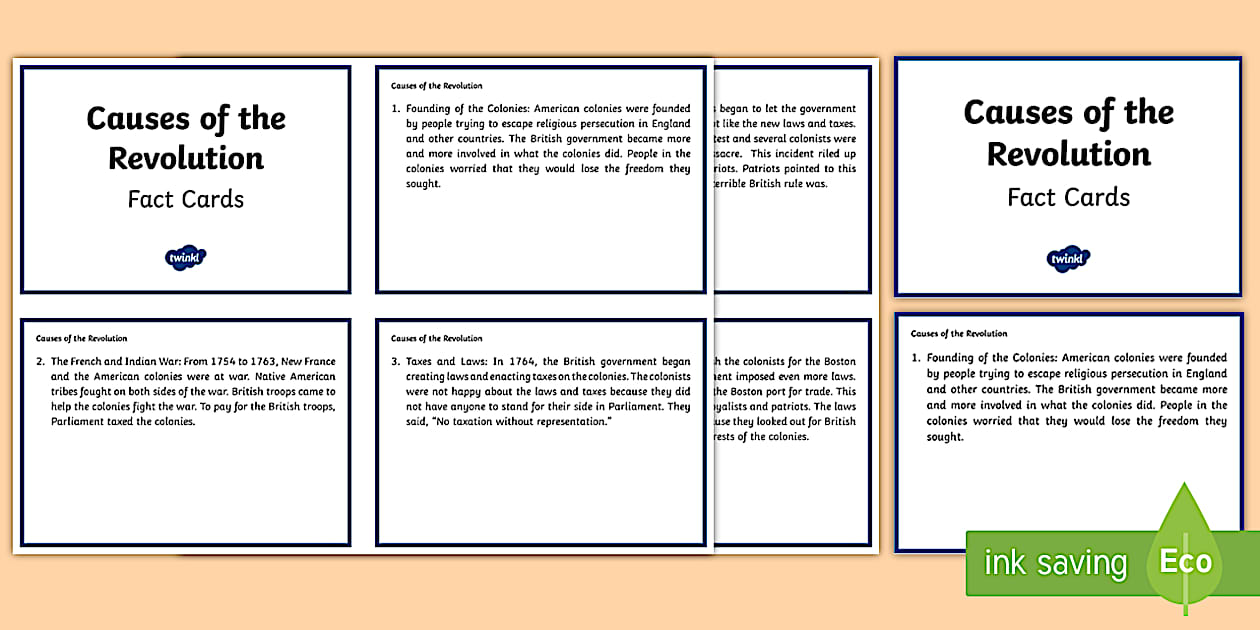Causes of the American Revolution Fact Cards for 3rd-5th Grade