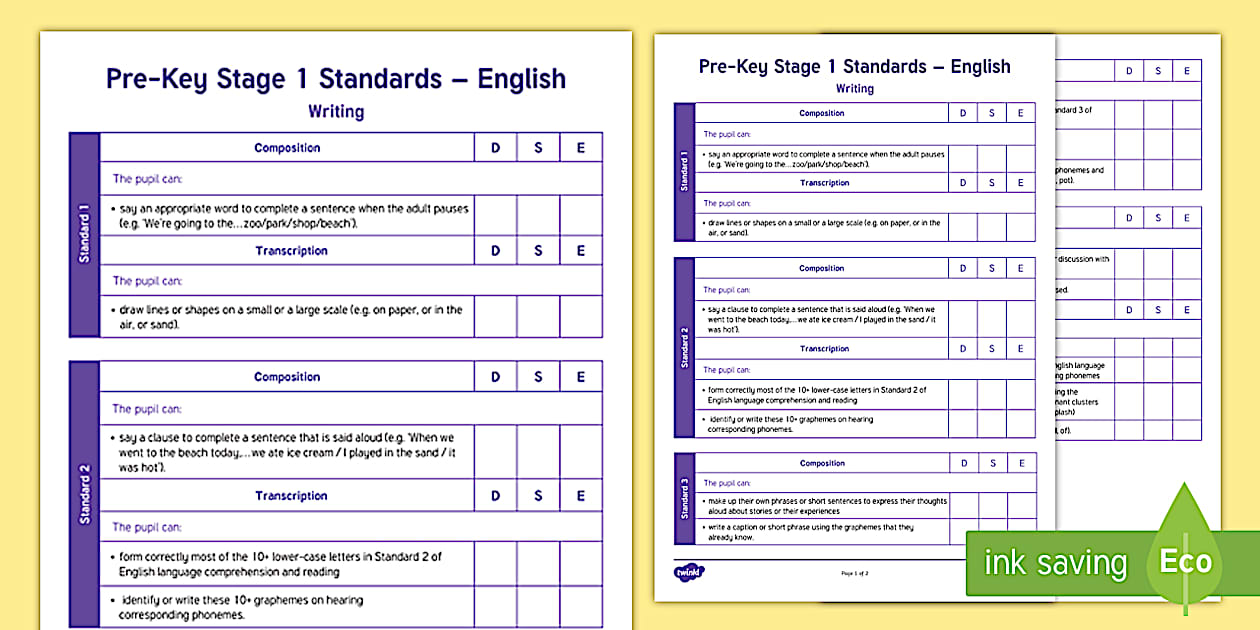 Pre key stage standards ks1 english writing assessment overview