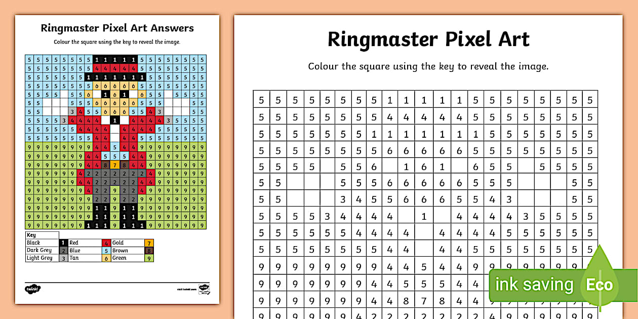 Ringmaster Pixel Art Template | Twinkl | KS1 | Colouring