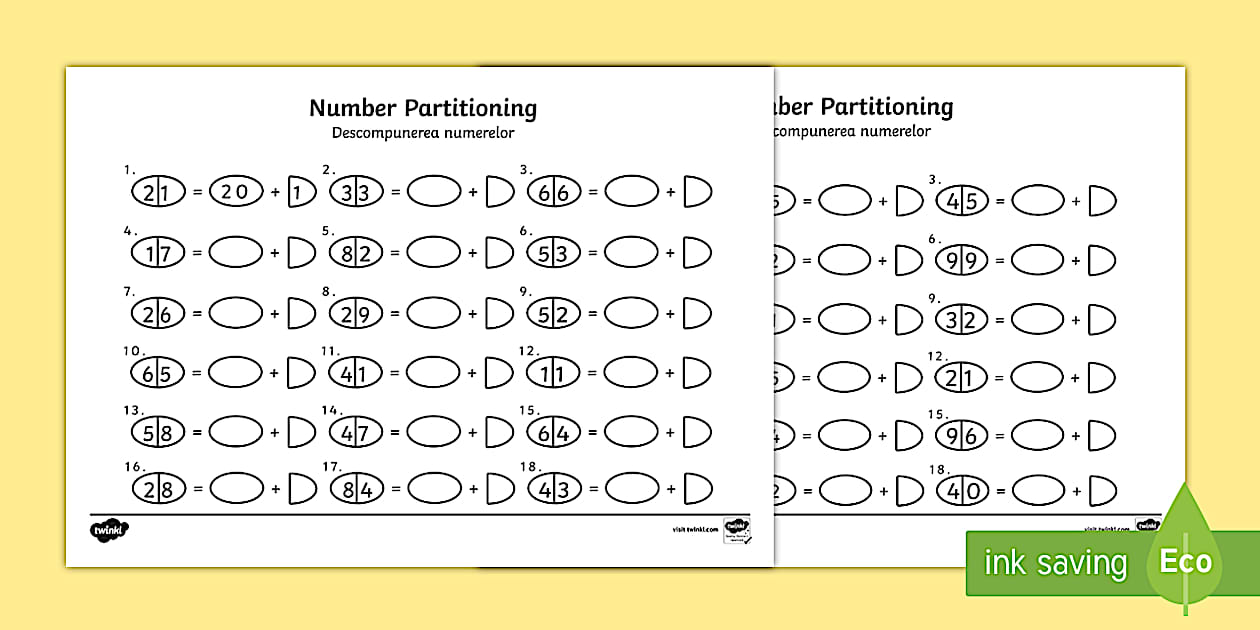 Tens and Ones Number Partitioning Worksheet / Worksheet English/Romanian