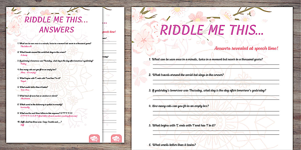 Wedding Breakfast Riddles | Twinkl Party (teacher made)