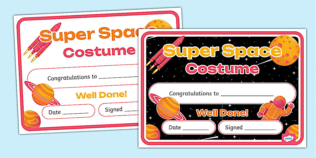 Space Themed Super Space Costume Certificate (teacher made)