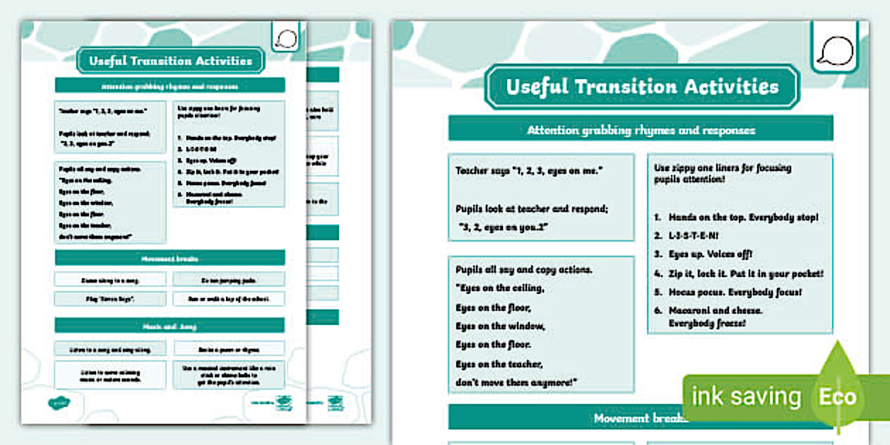 Teacher Planner: Transition Activities and Rhymes - Twinkl