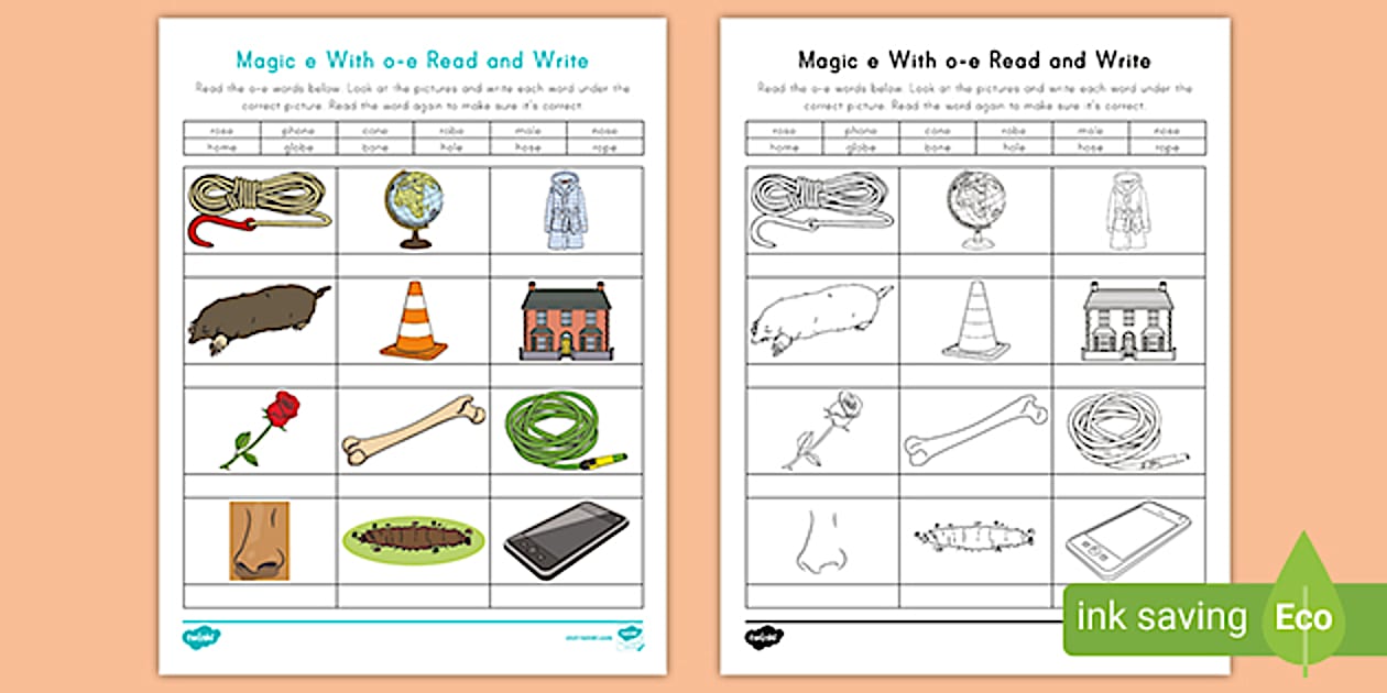 Magic e With o-e Read and Write Worksheet (Teacher-Made)