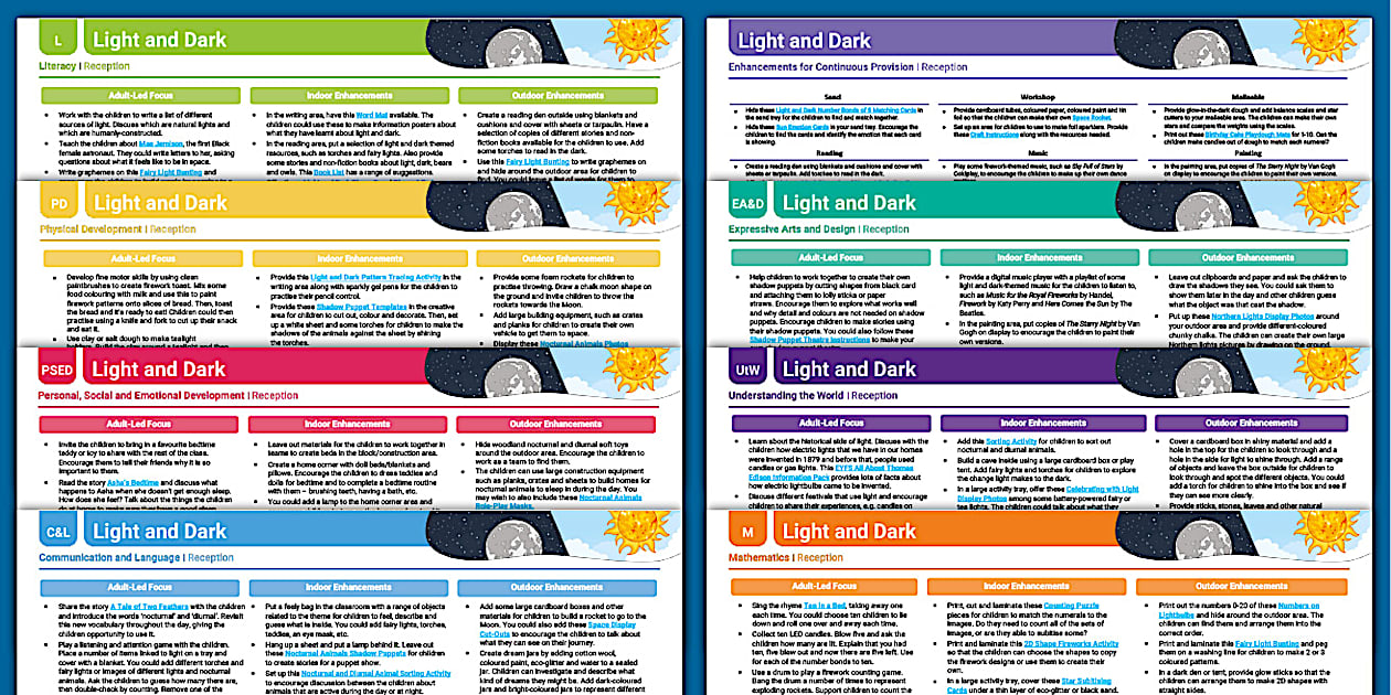 Light Eyfs Light and Dark EYFS Planning & Continuous Provision Ideas