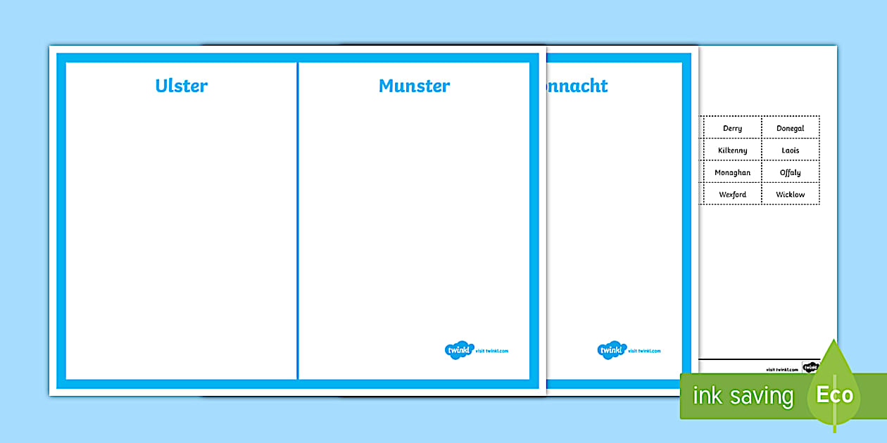 Sorting Map Editable Editable Provinces and Counties of Ireland Sorting Cards