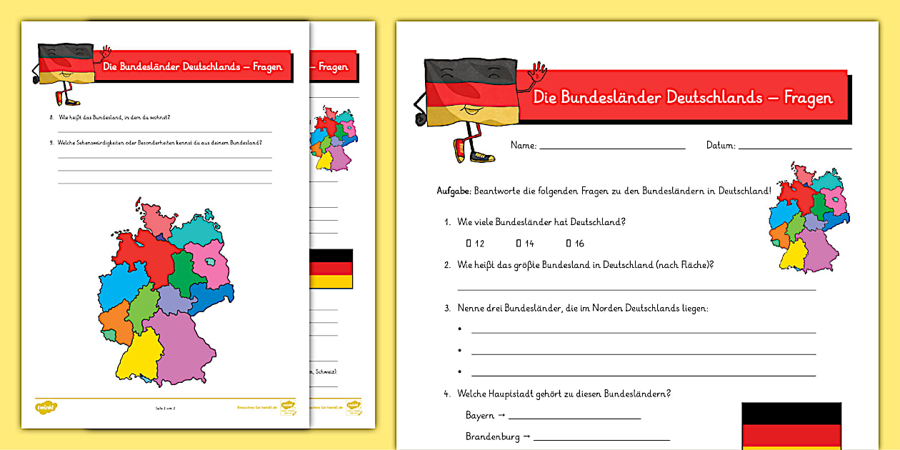 * NEW * Die Bundesländer Deutschlands – Fragen - Arbeitsblatt