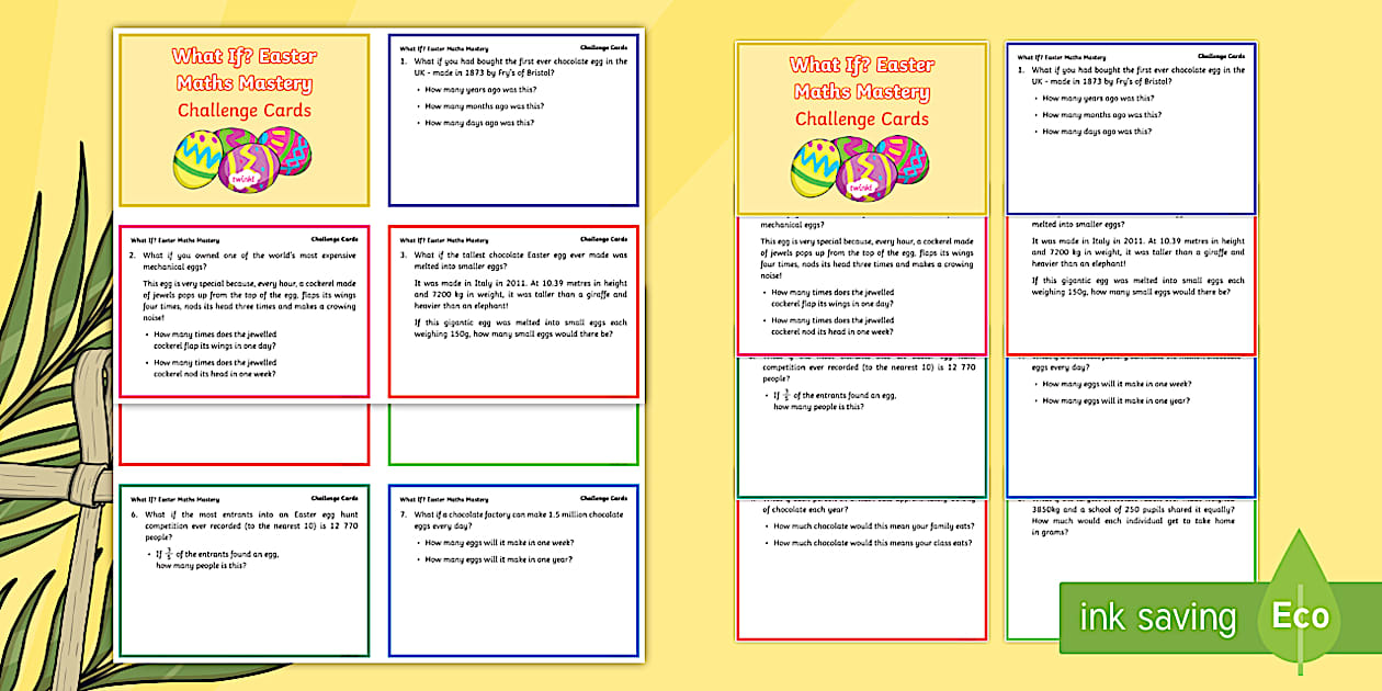 Black and White UKS2 Easter Themed What If? Maths Mastery Challenge Cards