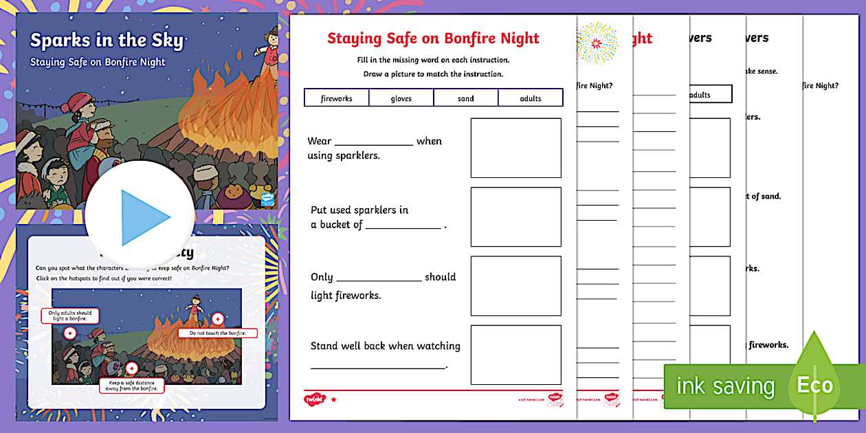 Sparks in the Sky Staying Safe on Bonfire Night Activity and PowerPoint ...