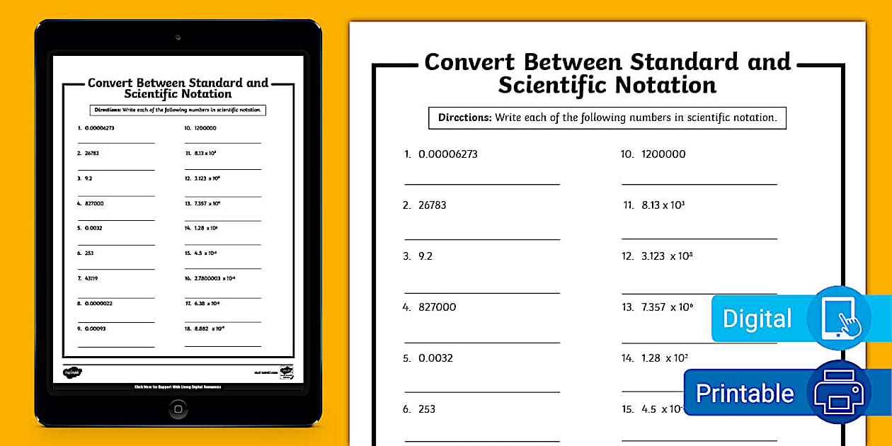 Eighth Grade Convert Between Standard and Scientific Notation Practice