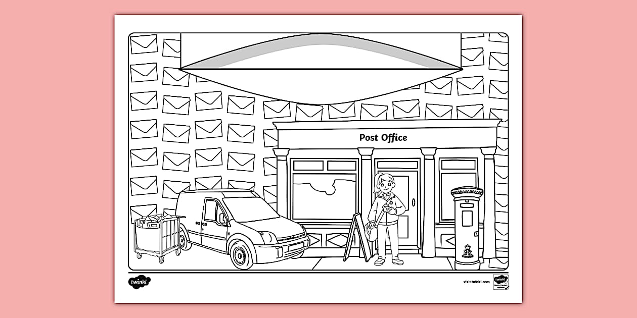 Post Office Montage Colouring Sheet (Teacher-Made) - Twinkl