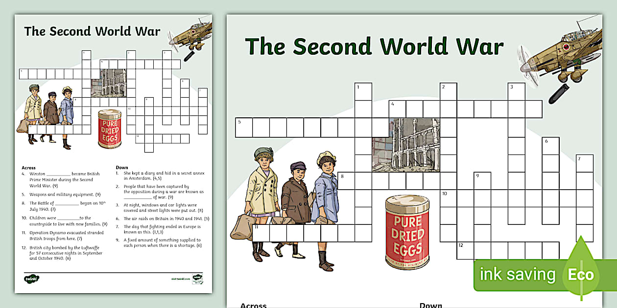 The Second World War KS2 Crossword (Teacher Made) Twinkl