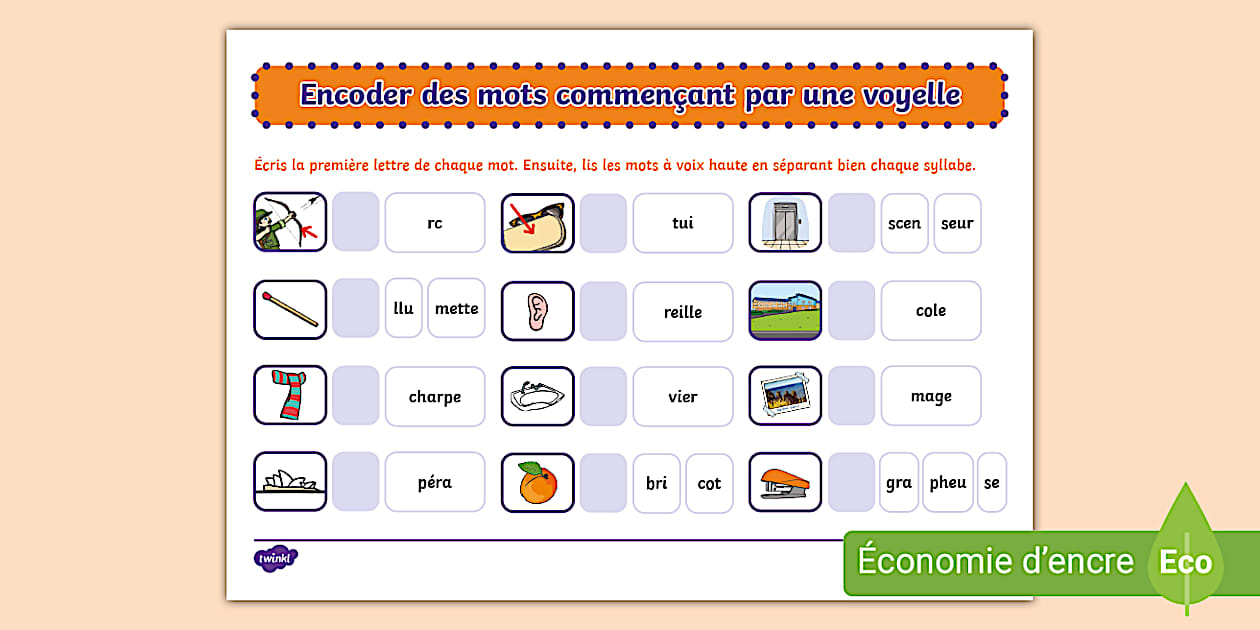 Encoder des mots commençant par une voyelle Fiche 1 — free download