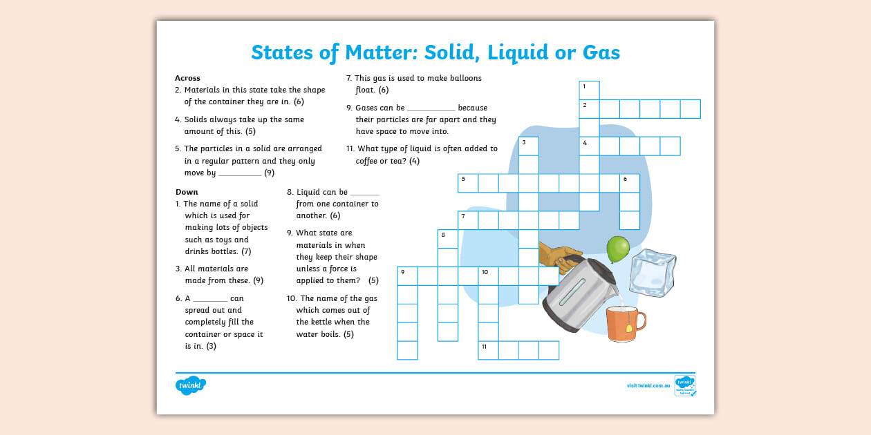 States of Matter: Solid Liquid or Gas Crossword Twinkl