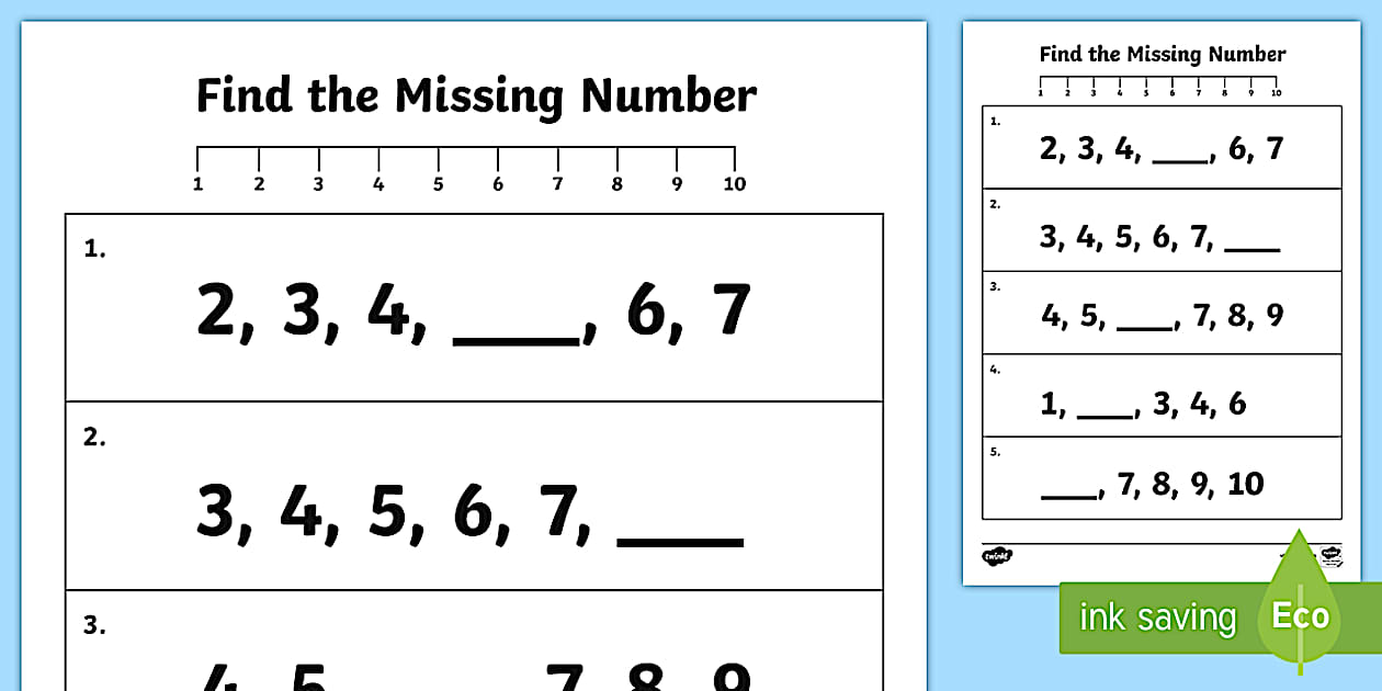 Find the Missing Number Worksheet / Worksheet - Twinkl