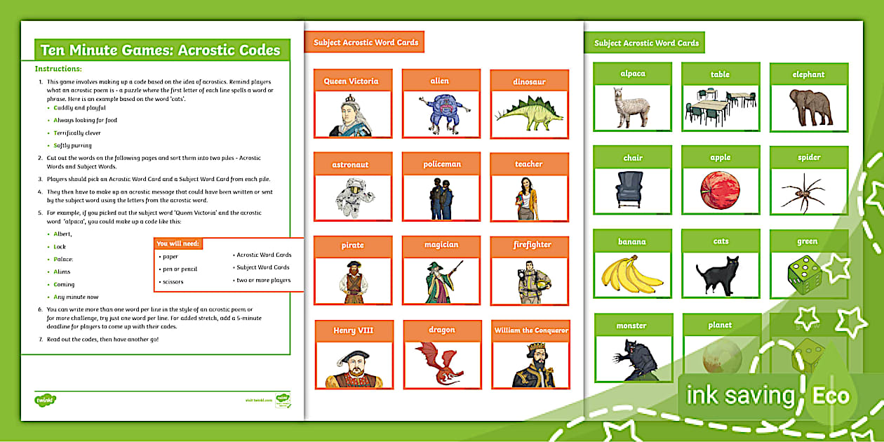 10 Minute Games: Acrostic Codes (teacher made) - Twinkl