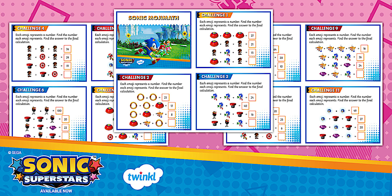 Sonic Menu Math 😊 Sonic: Emoji Math Challenge Cards for 3rd-5th Grade