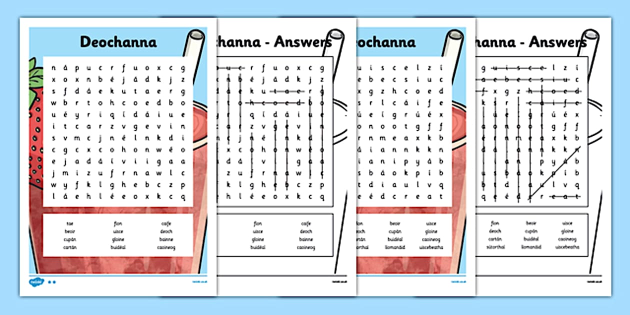 Irish Gaeilge Deochanna Word Search - Twinkl