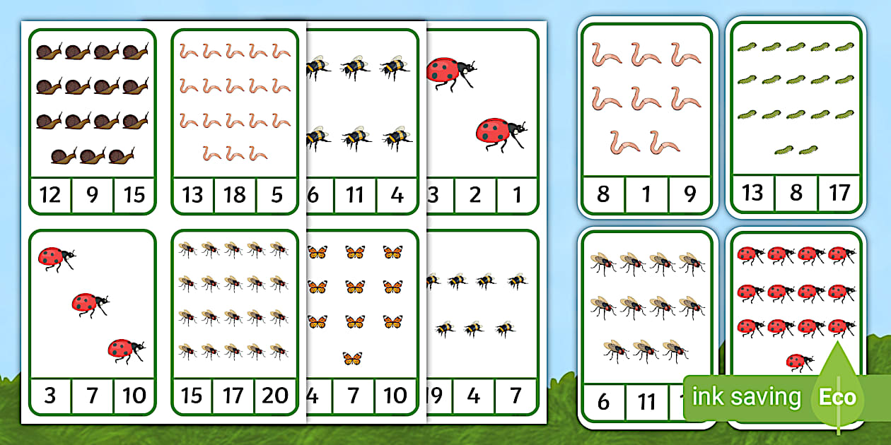 Black and White Minibeasts Number Recognition to 20 Peg Activity