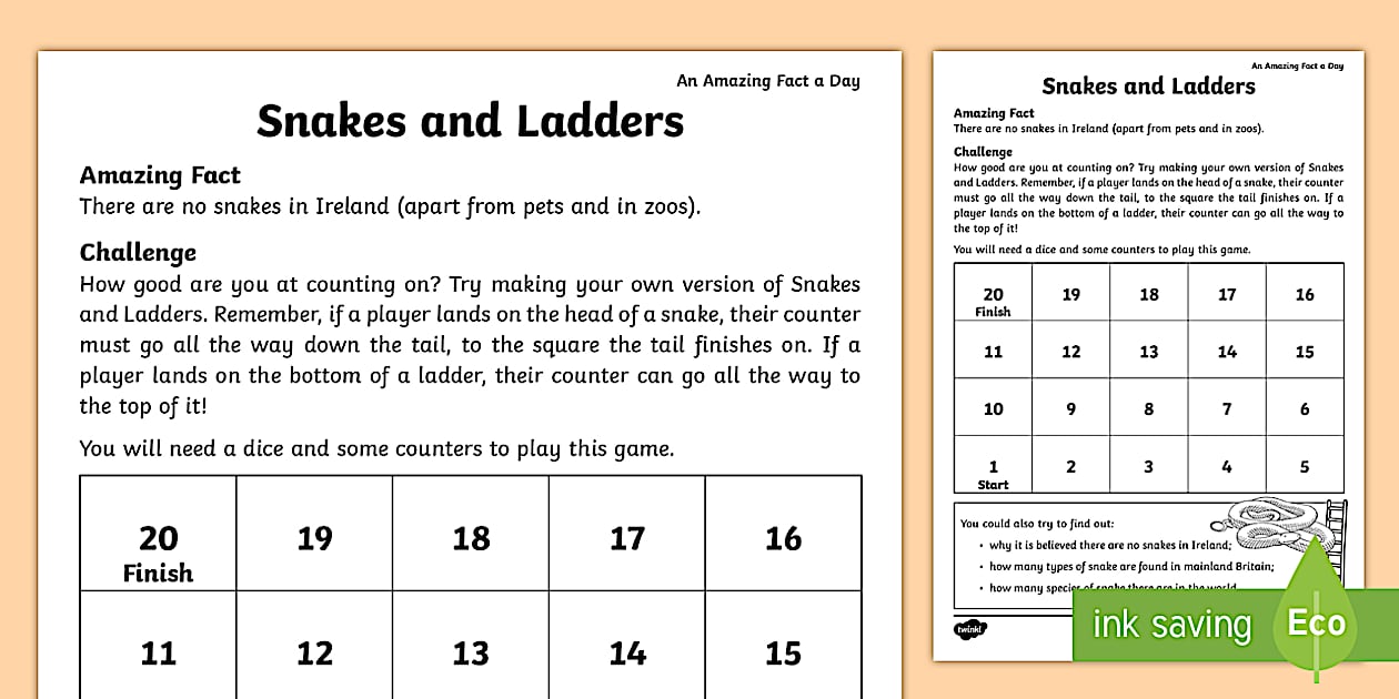 Printable Snakes and Ladders Board | Black and White