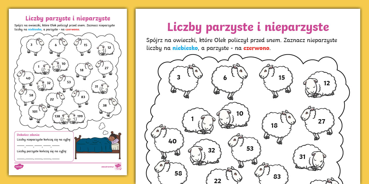 Liczby parzyste i nieparzyste | Owieczki z liczbami - Twinkl