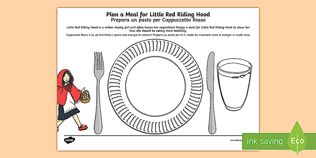Black and White Design a Meal for Little Red Riding Hood Worksheet