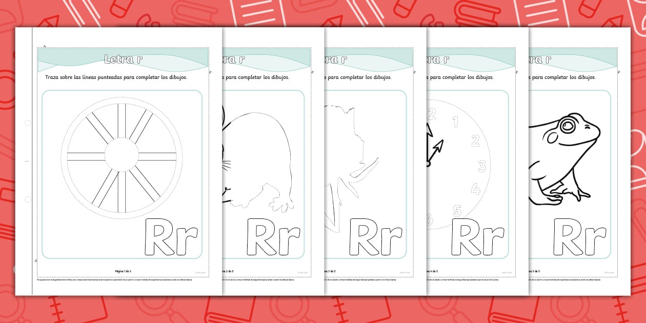 Traza La Letra R R Guía de Trabajo: Trazos sobre Dibujos - Letra R