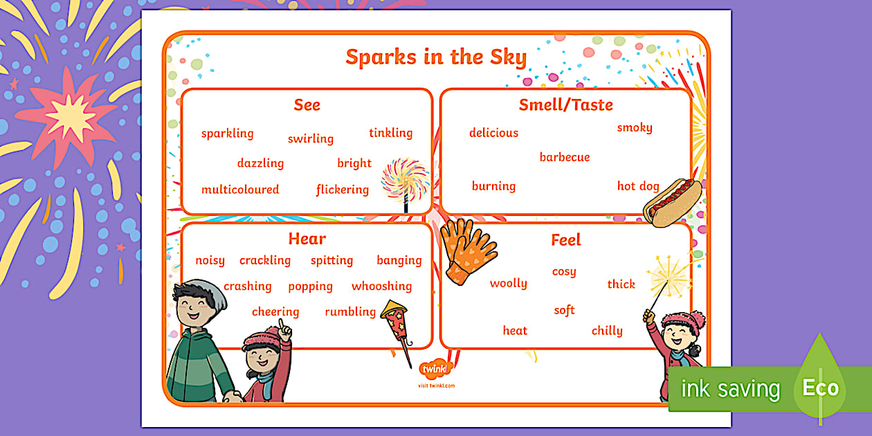 Sparks in the Sky Senses Word Mat (teacher made) - Twinkl