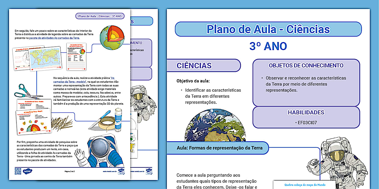 FREE! - Plano de aula Ciências 3º ano Formas de representação Terra