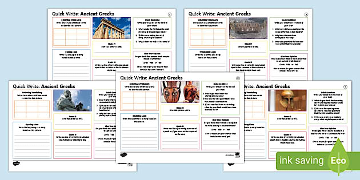 KS2 Ancient Greeks Quick Write Activity Mat Pack - Twinkl