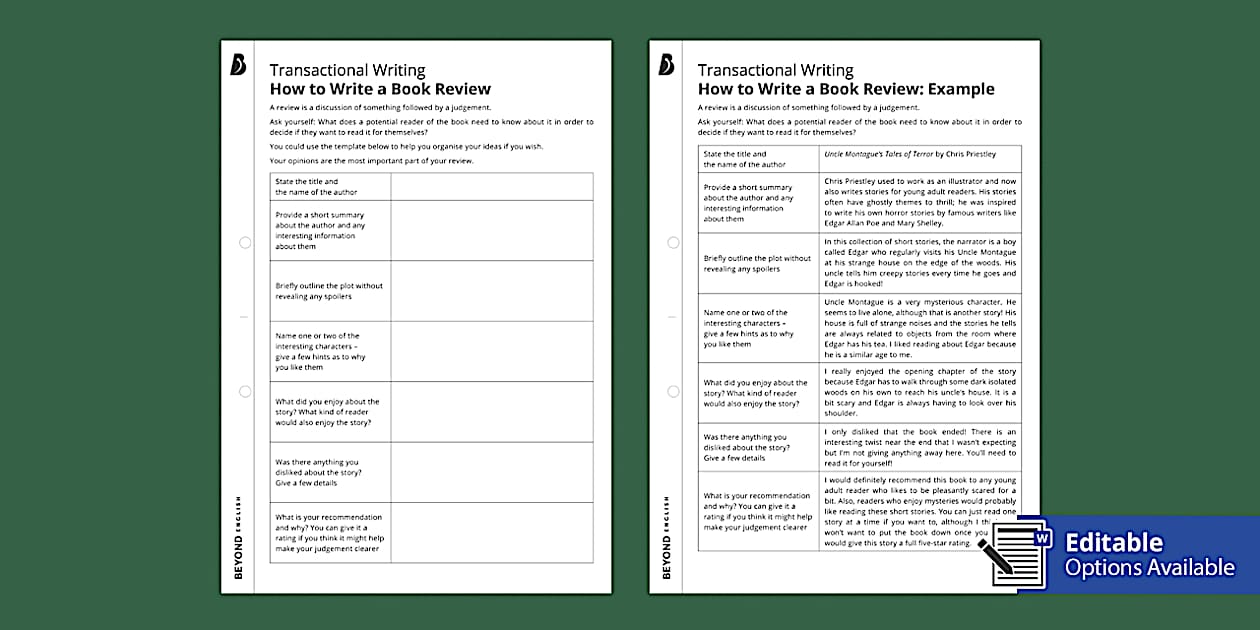 How to Write a Book Review KS3 | Worksheet | Beyond English
