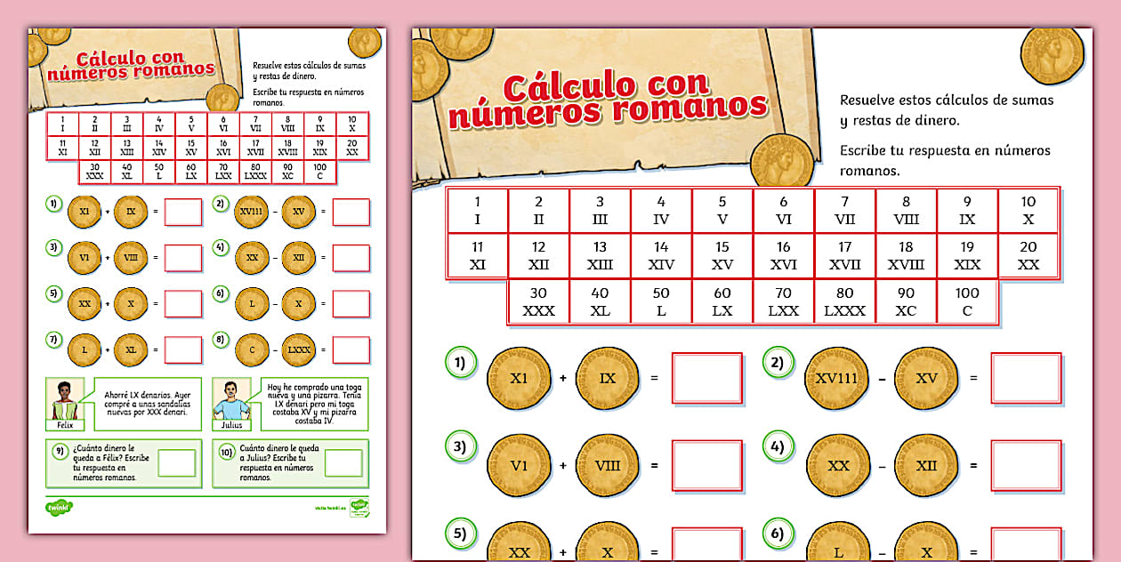Ficha De Actividad C lculo Con N meros Romanos Twinkl