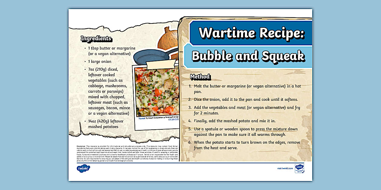 Wartime Recipe: Bubble and Squeak - Twinkl - KS2 - Twinkl