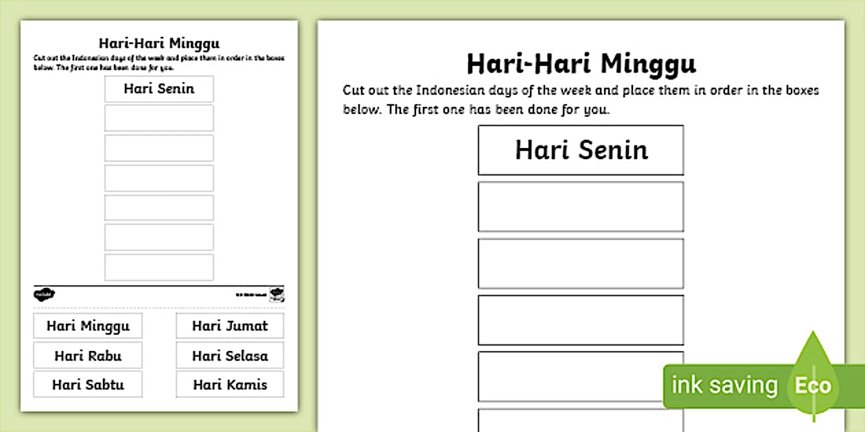 Week By Week Cut Editable Days of the Week Cut and Stick Worksheet Indonesian