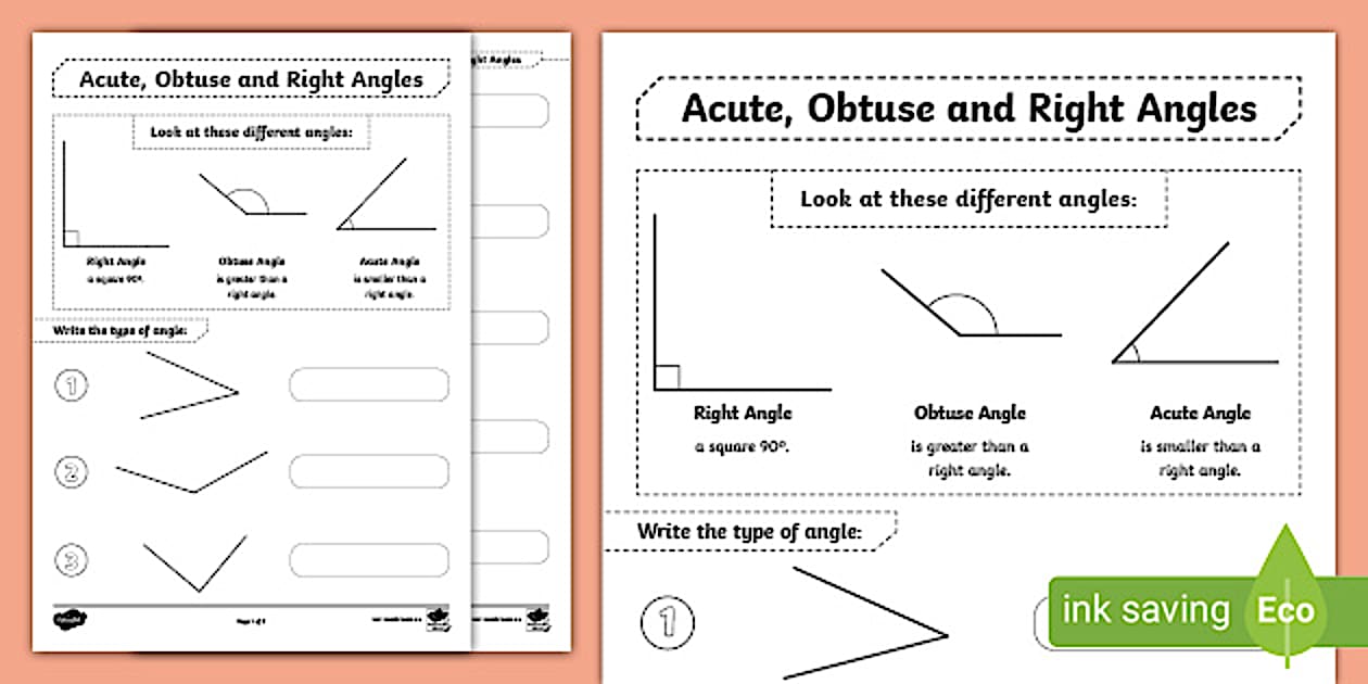 Acute, Obtuse and Right Angles Worksheet Math Resource Twinkl