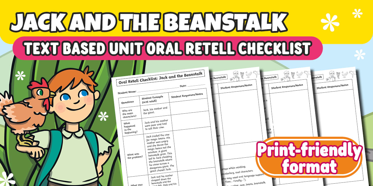 Jack and the Beanstalk Text Based Unit Oral Retell Checklist