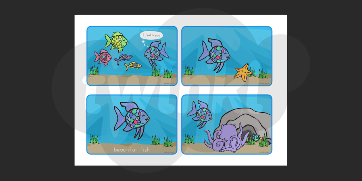Story Sequencing 4 per A4 to Support Teaching on The Rainbow Fish