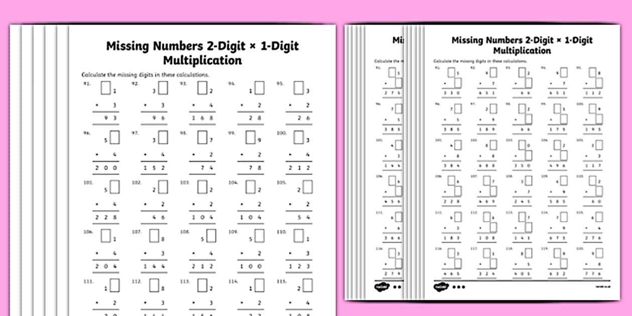 Lower Ability Multiplication 2 Digit x 1 Digit Missing Numbers