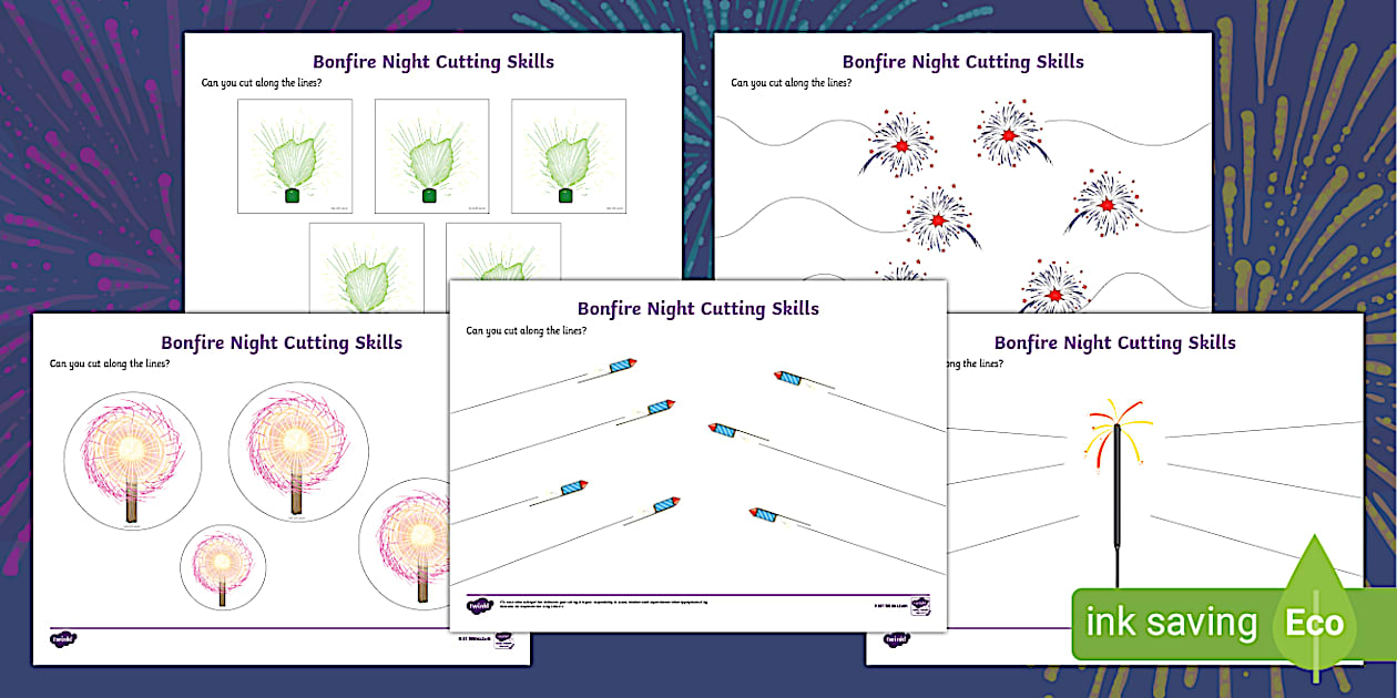 Bonfire Night Cutting Skills Worksheet Resource Pack