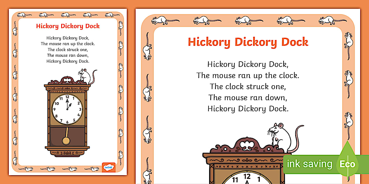 Hickory Dickory Dock Nursery Rhyme Poster - Twinkl