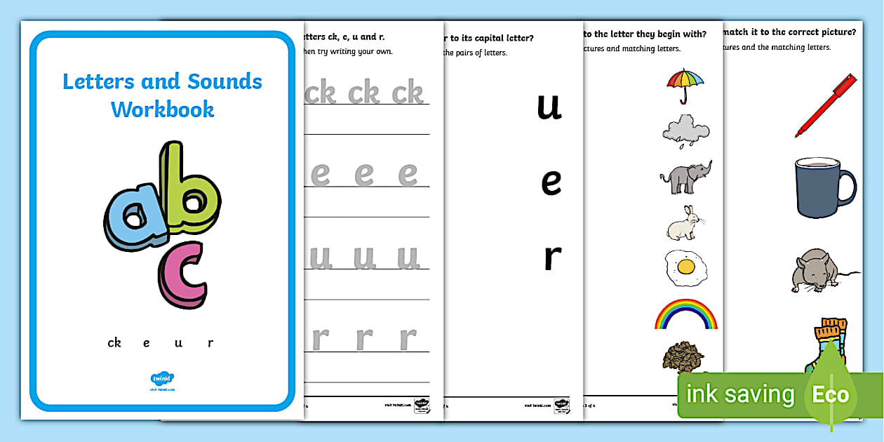 Letters and Sounds (ck, e, u, r) Workbook (teacher made)