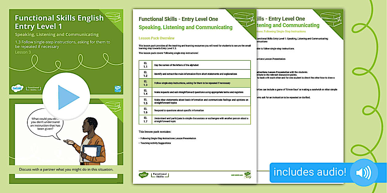 English Functional Skills: EL1.3: English Functional Skills Entry Level ...