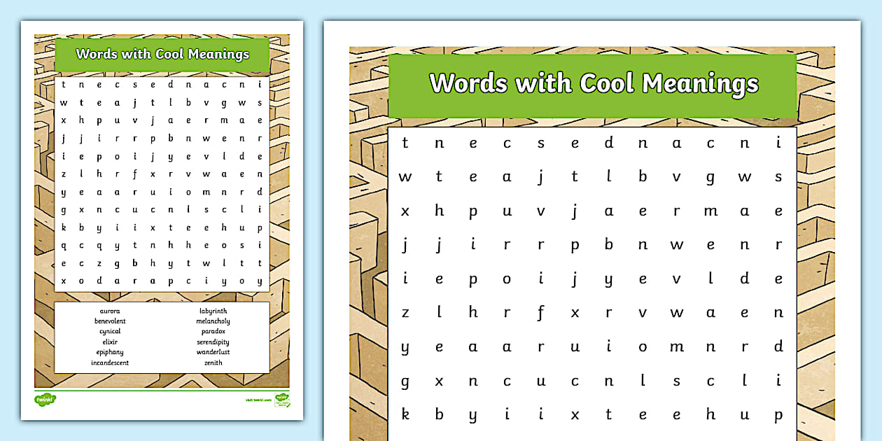 Words with Cool Meanings Word Search (Lehrer gemacht)