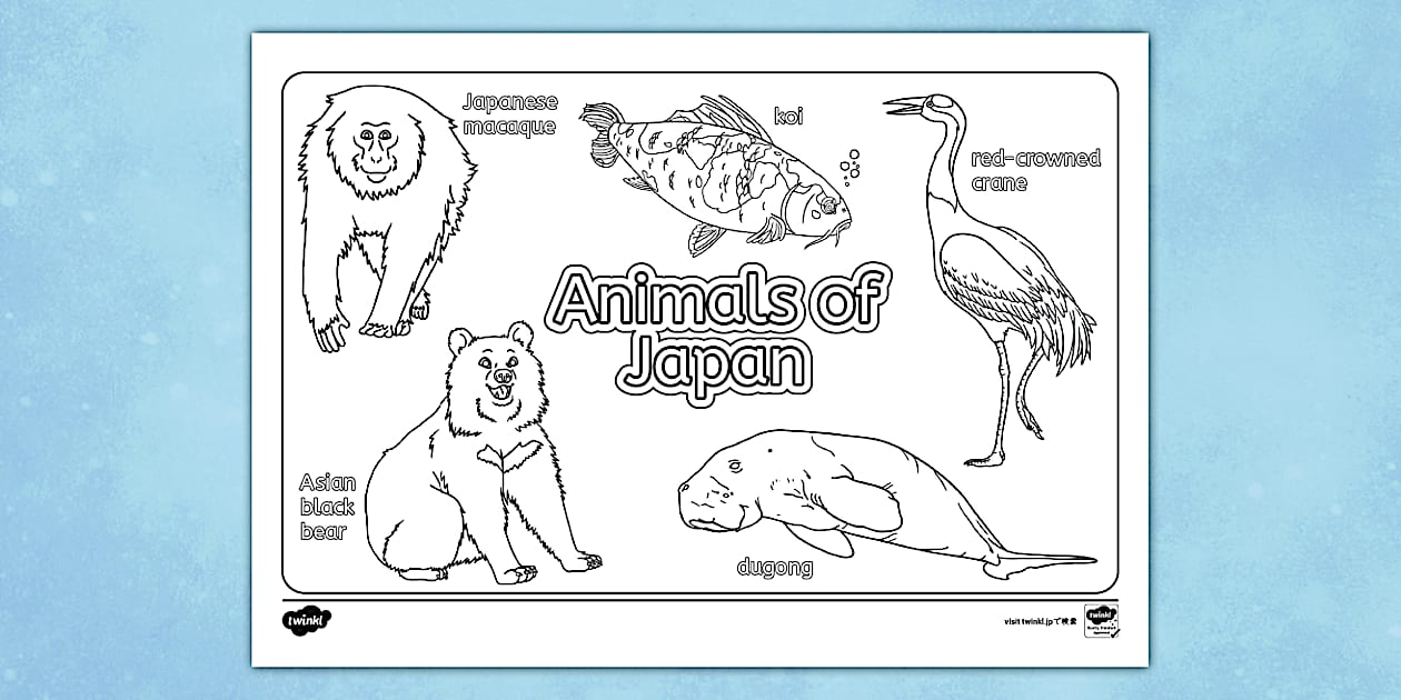 Animals of Japan Coloring Sheet (professor feito) - Twinkl