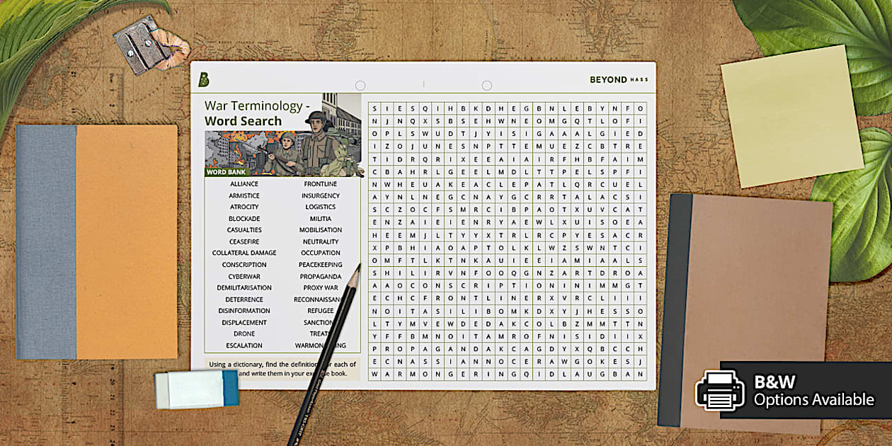 War Terminology - Word Search (l'enseignant a fait) - Twinkl