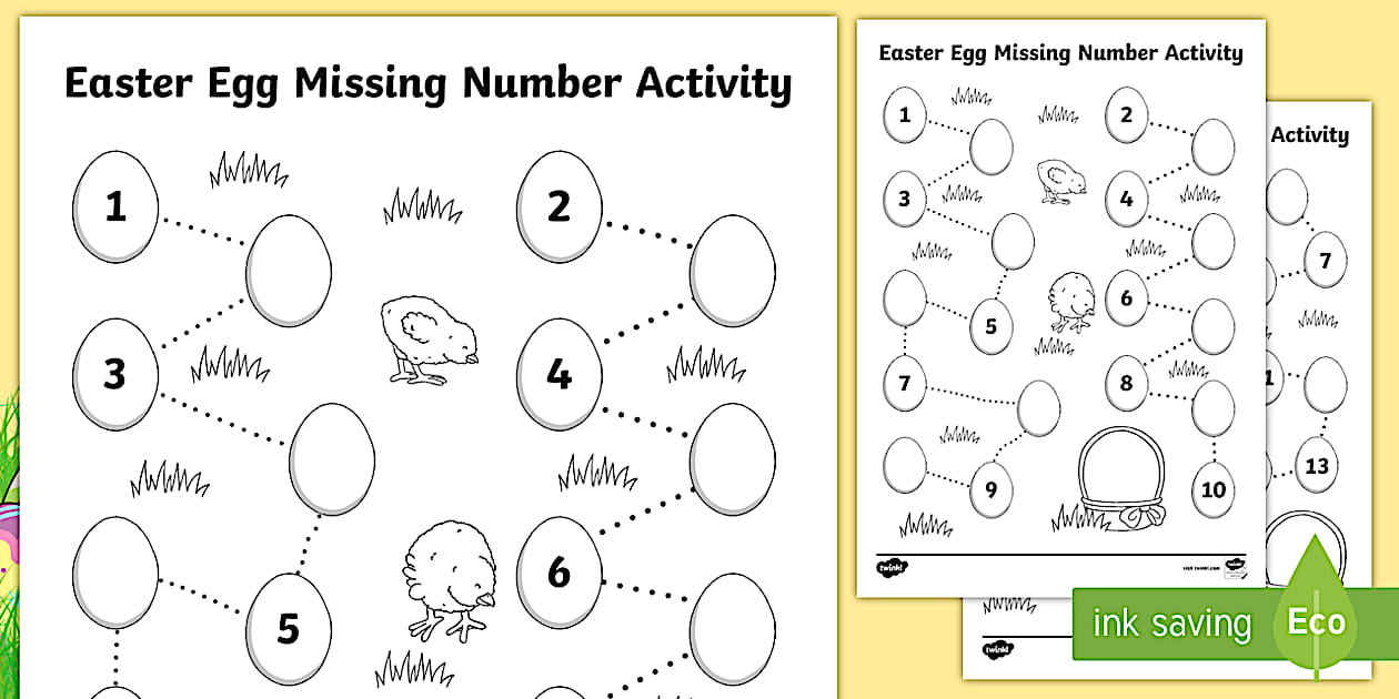 Easter egg missing number worksheets twinkl