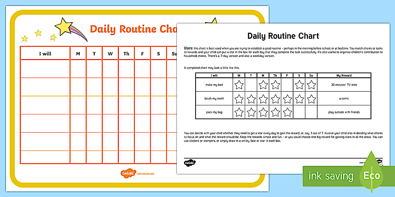 Editable Daily Interactive Chore Chart Parent and Carer Info Sheet
